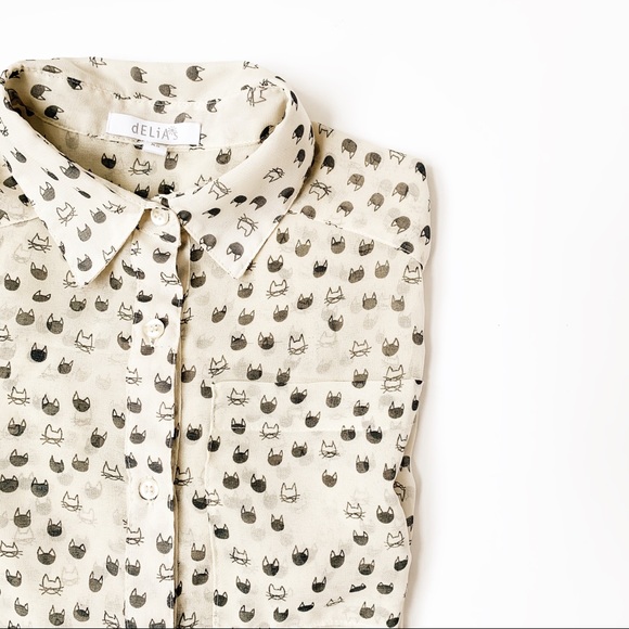 dELiA*s Tops - DELIAS | cat print button down collar shirt